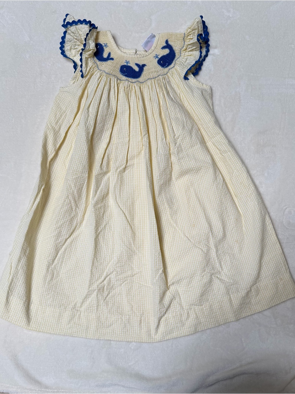 Closet Nine Cream Dress Size 3T Blue Whale Smocking